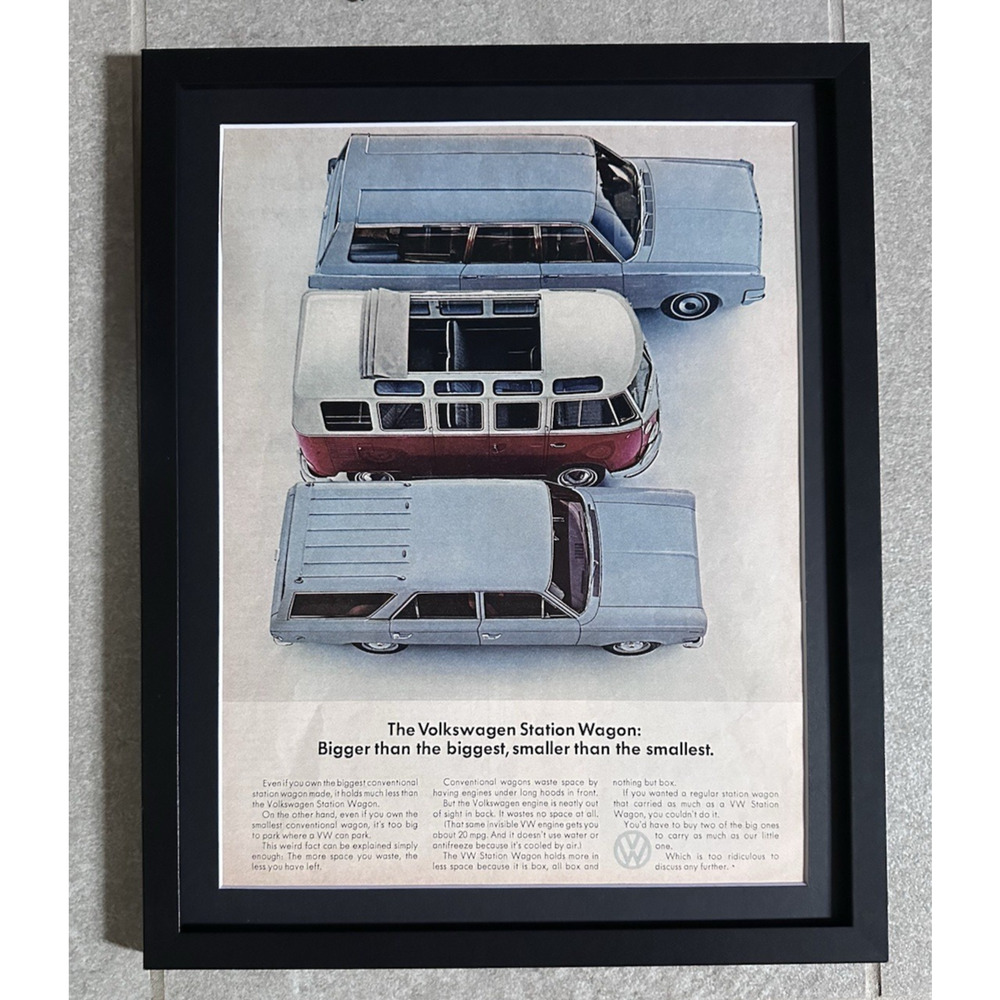 Framed 1965 VW Volkswagen Station Wagon Blue Vintage Print Ad